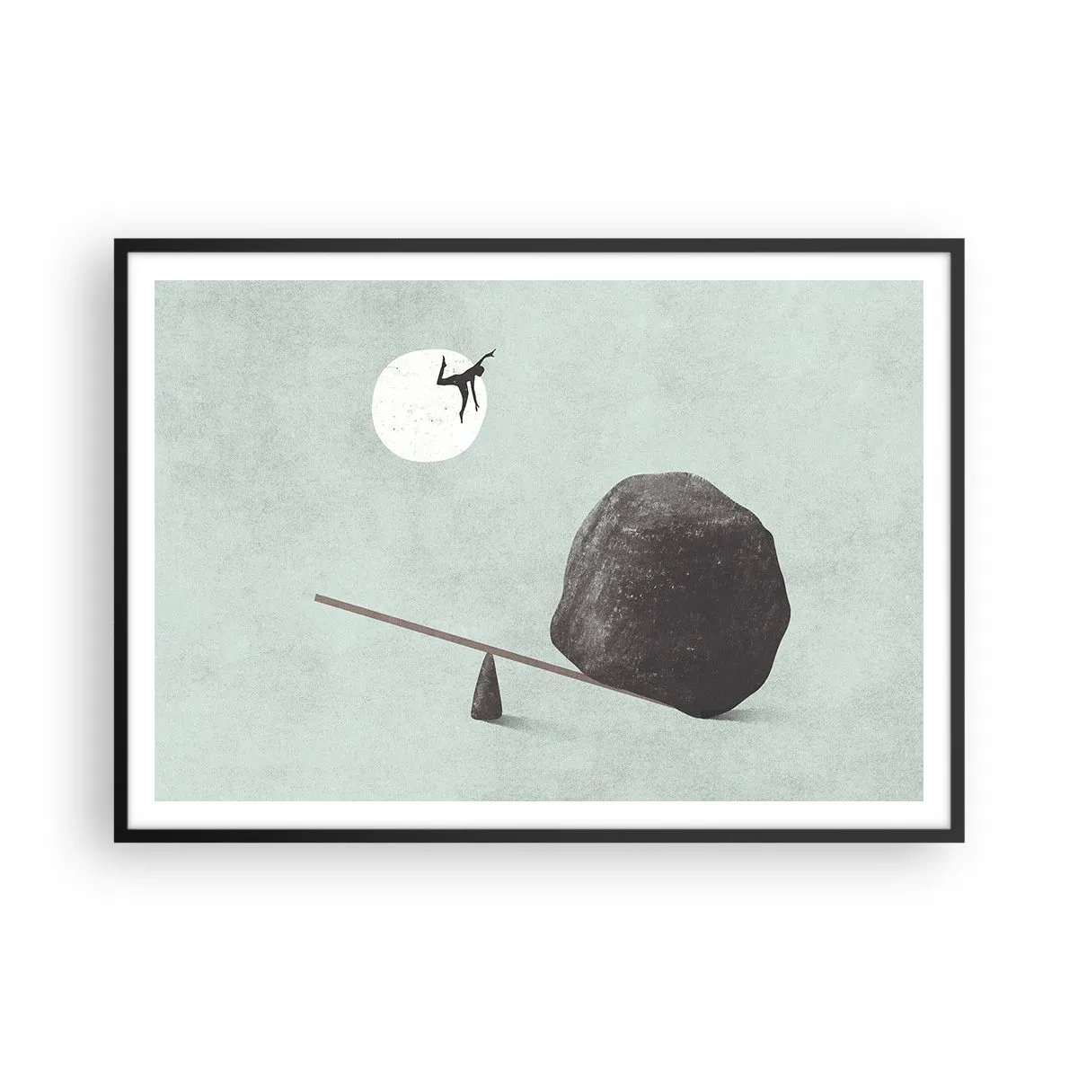 Affiche dans un cadre noir - Poster - Une scène symbolique avec une figure et un équilibre sur un ciel lumineux. - 100x70cm - Réalisation de ses rêves - Décoration murale moderne pour le salon et la chambre ARTTOR