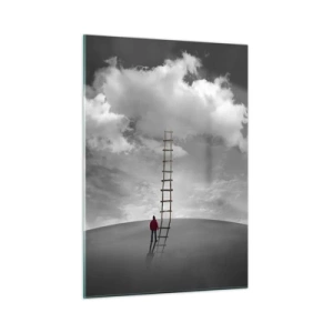 Impression sur verre - Image sur verre - Une personne regarde une échelle menant à un nuage. - 50x70cm - Tout est possible - Décoration murale moderne pour le salon et la chambre ARTTOR