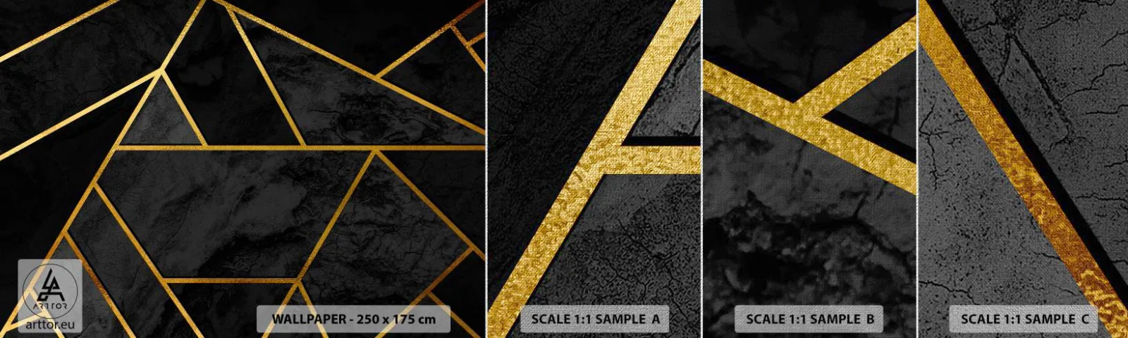 Échantillon de Papier Peint Premium Canvas - Obscurité et éclat - Abstraction, Morceau, Modèle moderne - 100x30 cm