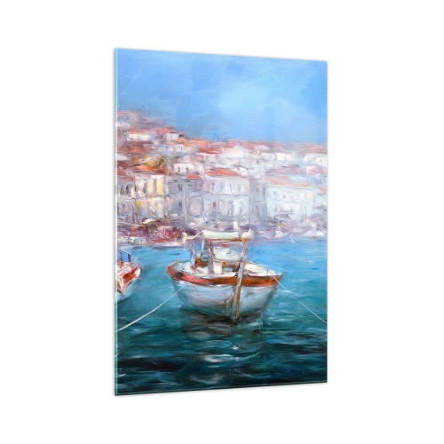 Impression sur verre - Image sur verre - Bateaux dans une baie italienne pittoresque - 70x100cm - Baie italienne - Décoration murale moderne pour le salon et la chambre ARTTOR