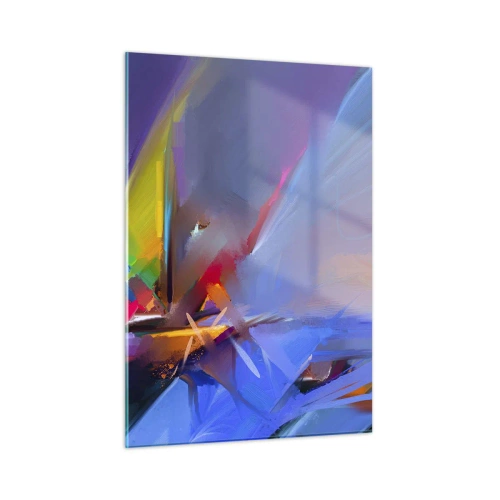 Impression sur verre - Image sur verre - Hélices abstraites aux couleurs vives sur fond de ciel pastel - 50x70cm - Hélices comme un oiseau - Décoration murale moderne pour le salon et la chambre ARTTOR