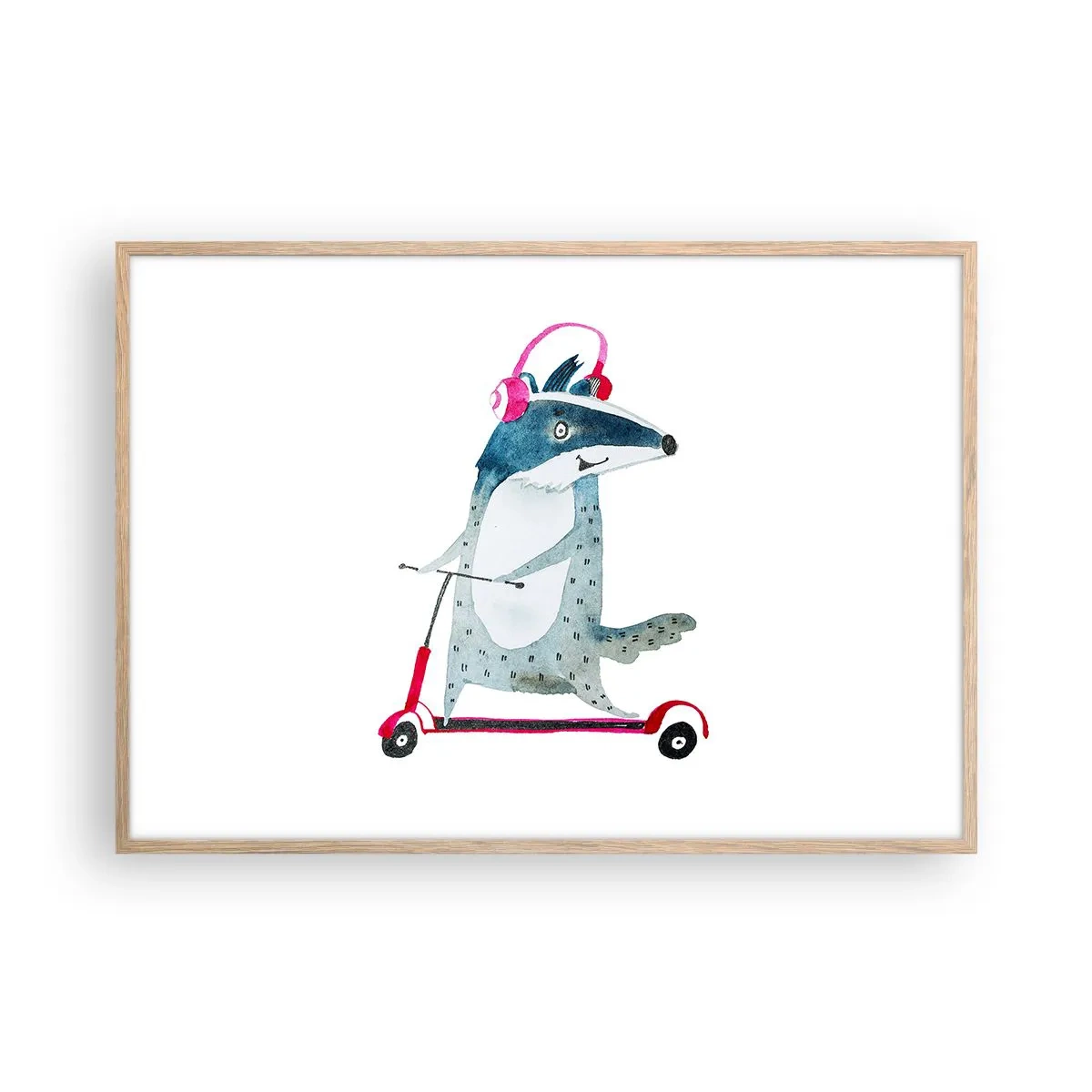 Affiche dans un chêne clair - Poster - La joie du blaireau - 100x70 cm