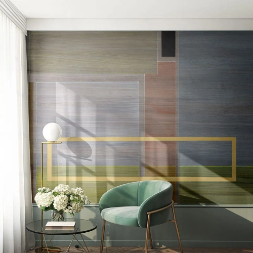 Papier Peint Photo Standard Eco - Une composition géométrique aux couleurs sobres avec un accent jaune - 100x70cm - Simple et calme - Décoration murale moderne pour le salon et la chambre ARTTOR