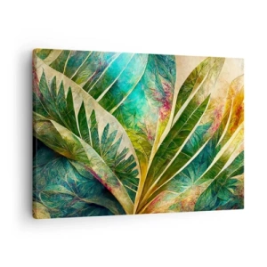 Impression sur toile - Image sur toile - Feuilles tropicales colorées sur fond clair - 70x50cm - Les couleurs des tropiques - Décoration murale moderne pour le salon et la chambre ARTTOR