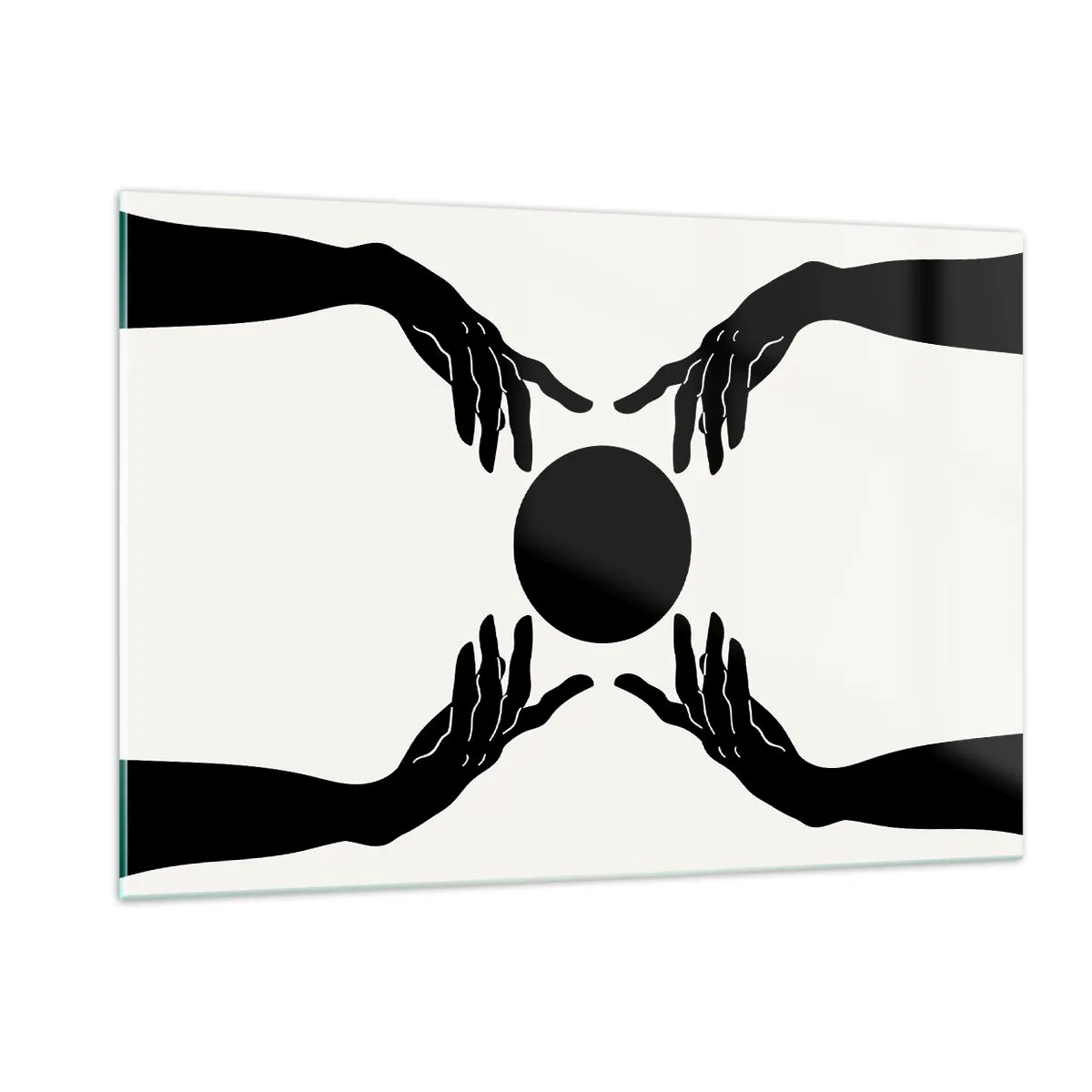 Impression sur verre - Image sur verre - Mains noires autour d'un cercle noir sur fond clair - 120x80cm - Signe secret - Décoration murale moderne pour le salon et la chambre ARTTOR