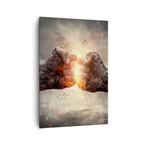 Impression sur toile - Image sur toile - Poings serrés dans une scène d'incendie dynamique - 70x100cm - Lève-toi pour le combat - Décoration murale moderne pour le salon et la chambre ARTTOR