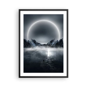 Affiche dans un cadre noir - Poster - Un paysage mystérieux avec un cercle lumineux dans le ciel - 50x70cm - La fin de l'histoire - Décoration murale moderne pour le salon et la chambre ARTTOR