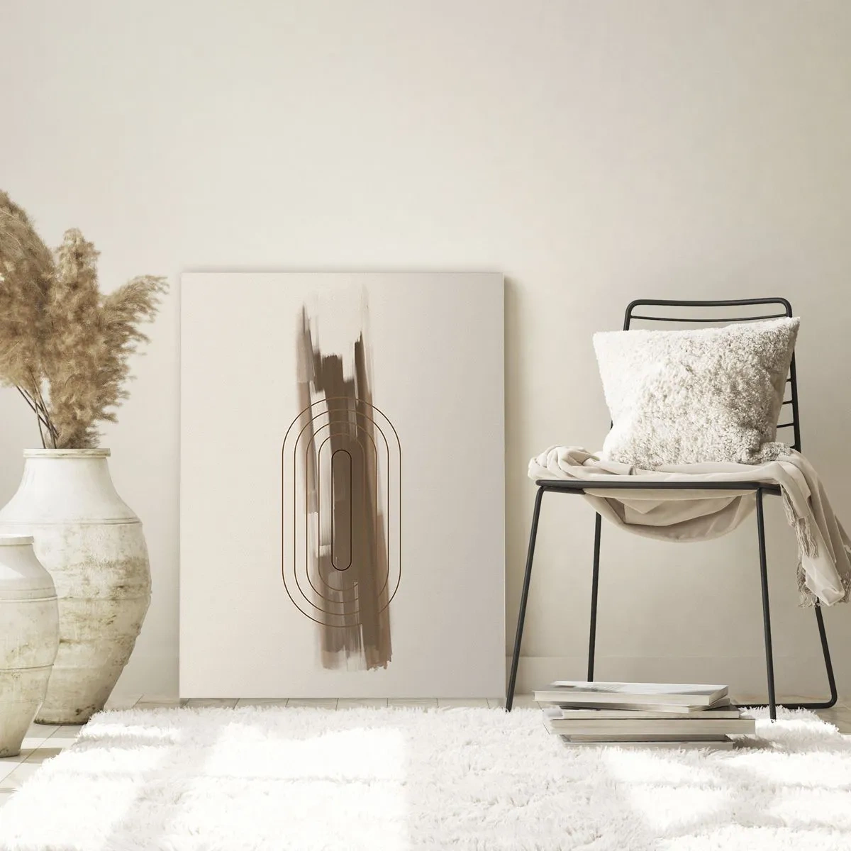 Impression sur verre - Image sur verre - Une composition minimaliste dans les tons beige et gris avec un motif géométrique - 70x100cm - Parfum de gris - Décoration murale moderne pour le salon et la chambre ARTTOR