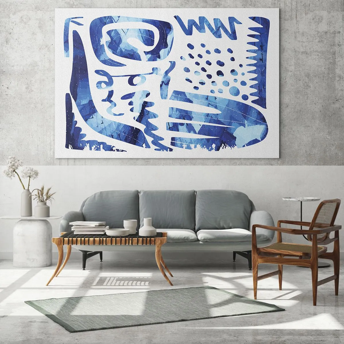 Impression sur verre - Image sur verre - Abstraction bleue dynamique avec des formes géométriques - 100x70cm - Retour aux racines - Décoration murale moderne pour le salon et la chambre ARTTOR