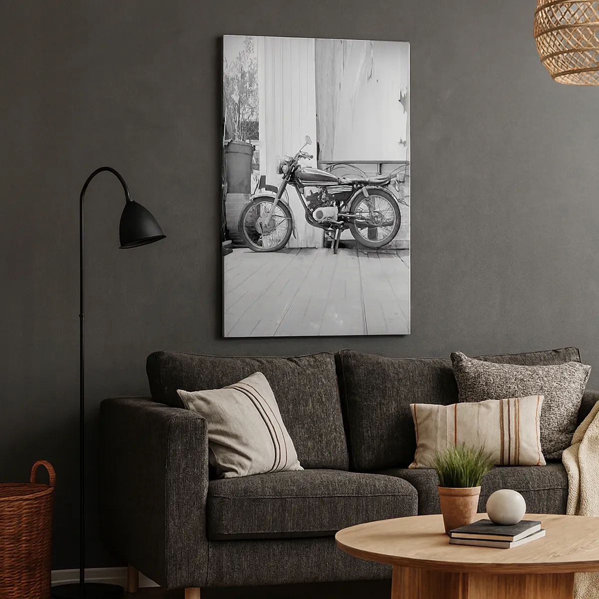 Impression sur toile - Image sur toile - Photo en noir et blanc d'une moto classique - 50x70cm - Classique au dessus de tout - Décoration murale moderne pour le salon et la chambre ARTTOR
