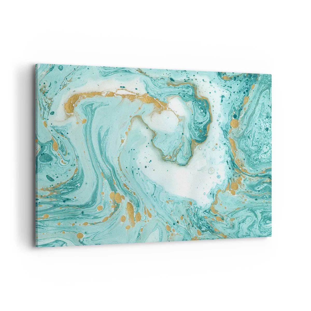 Impression sur toile - Image sur toile - Marbre turquoise avec des accents dorés dans une composition abstraite - 100x70cm - Sous la grande vague de l'ère Edo - Décoration murale moderne pour le salon et la chambre ARTTOR