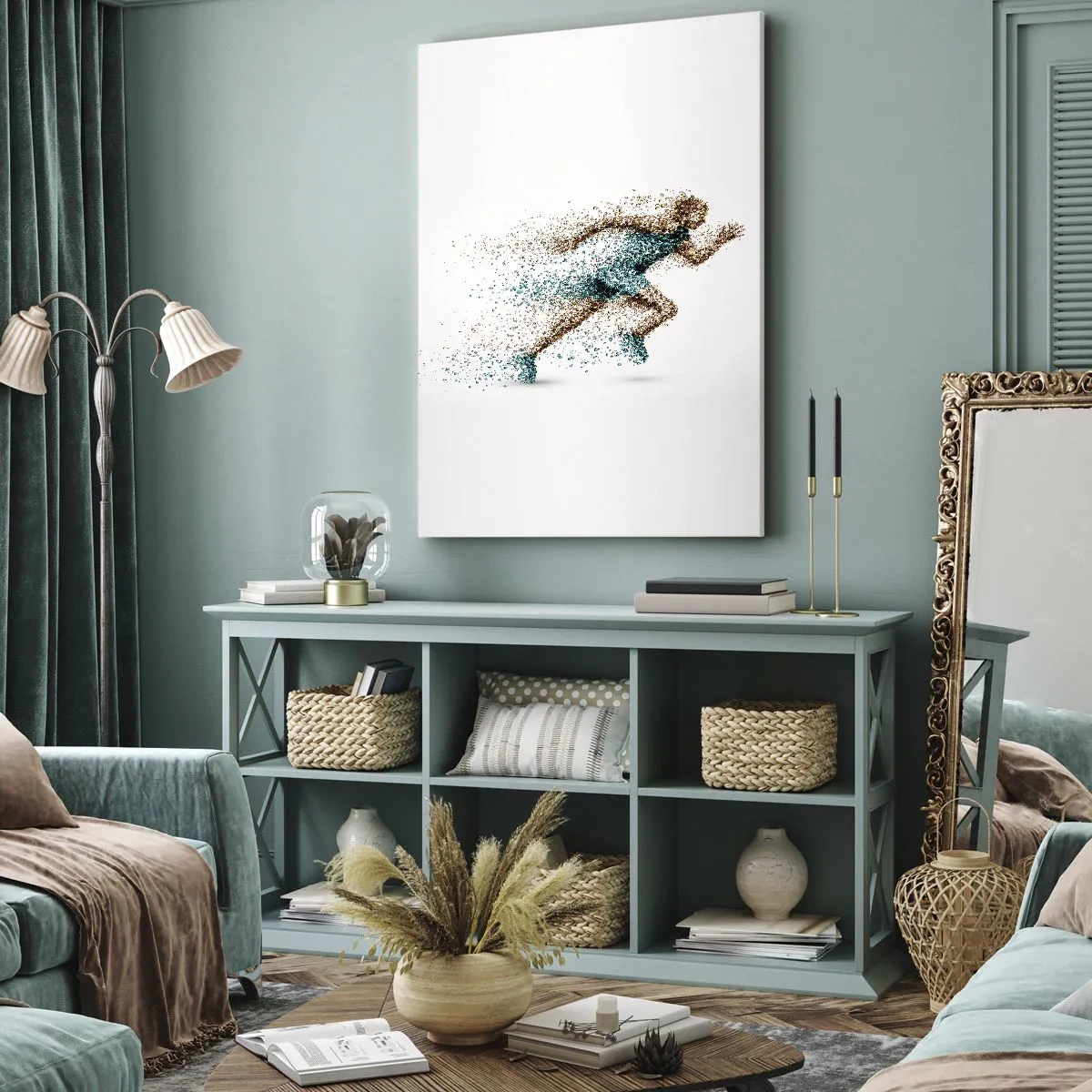 Impression sur toile - Image sur toile - Une figurine de coureur dynamique composée de minuscules particules - 70x100cm - La vie est une course - Décoration murale moderne pour le salon et la chambre ARTTOR