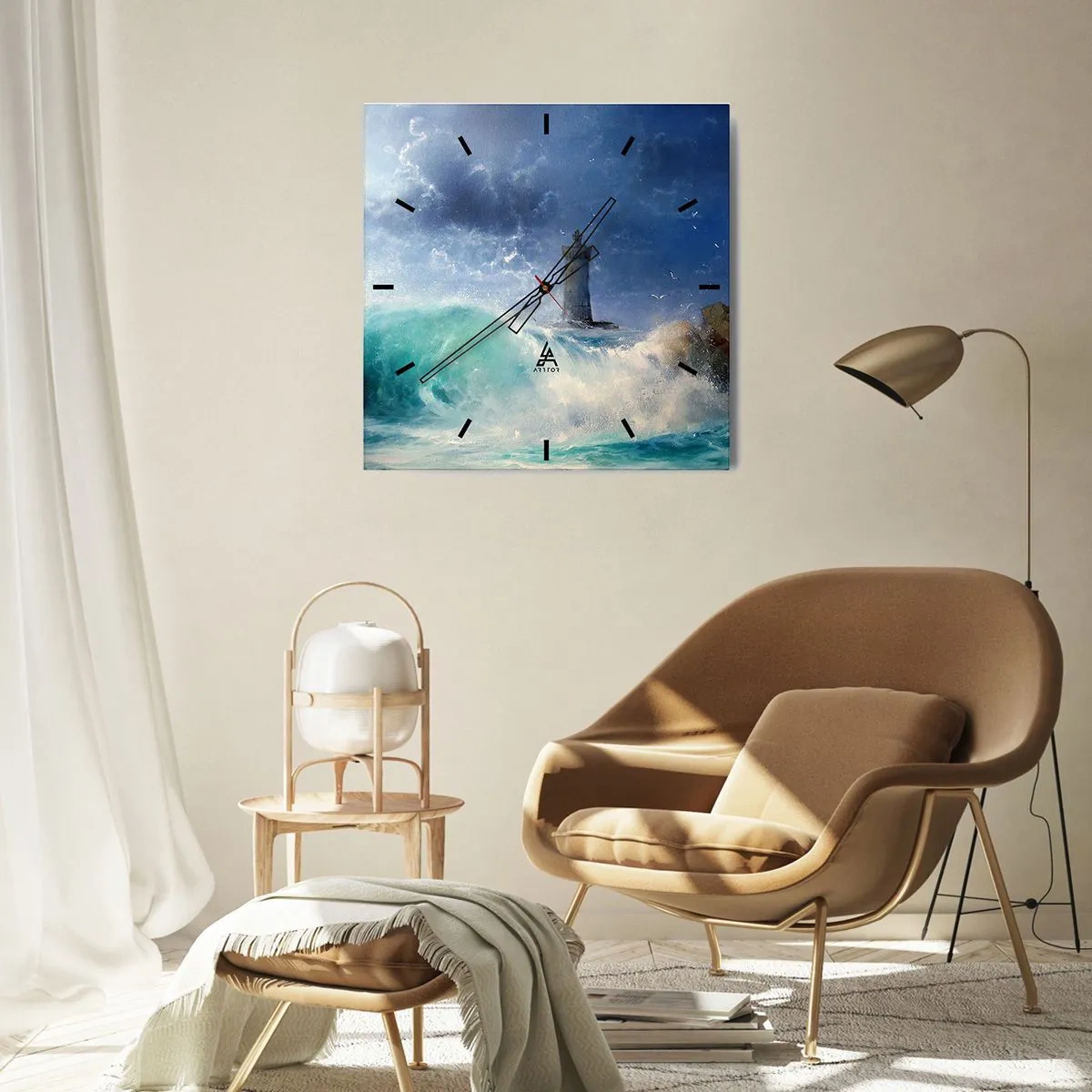 Horloge murale - Pendule murale - Un phare entouré de vagues agitées et de nuages - 30x30cm - En garde contre les éléments - Décoration murale moderne pour le salon et la chambre ARTTOR