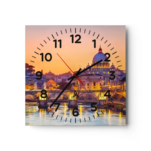 Horloge murale - Pendule murale - Coucher de soleil sur la ville éternelle - 40x40 cm