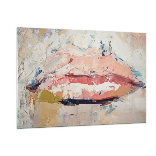 Impression sur verre - Image sur verre - Image abstraite de lèvres dans une technique de peinture expressive - 120x80cm - Éveil la pensée - Décoration murale moderne pour le salon et la chambre ARTTOR