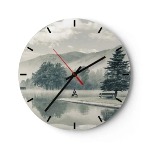 Horloge murale - Pendule murale - Brouillard matinal sur un lac tranquille au milieu des montagnes - 30x30cm - Le lac dort encore - Décoration murale moderne pour le salon, la cuisine et la chambre ARTTOR