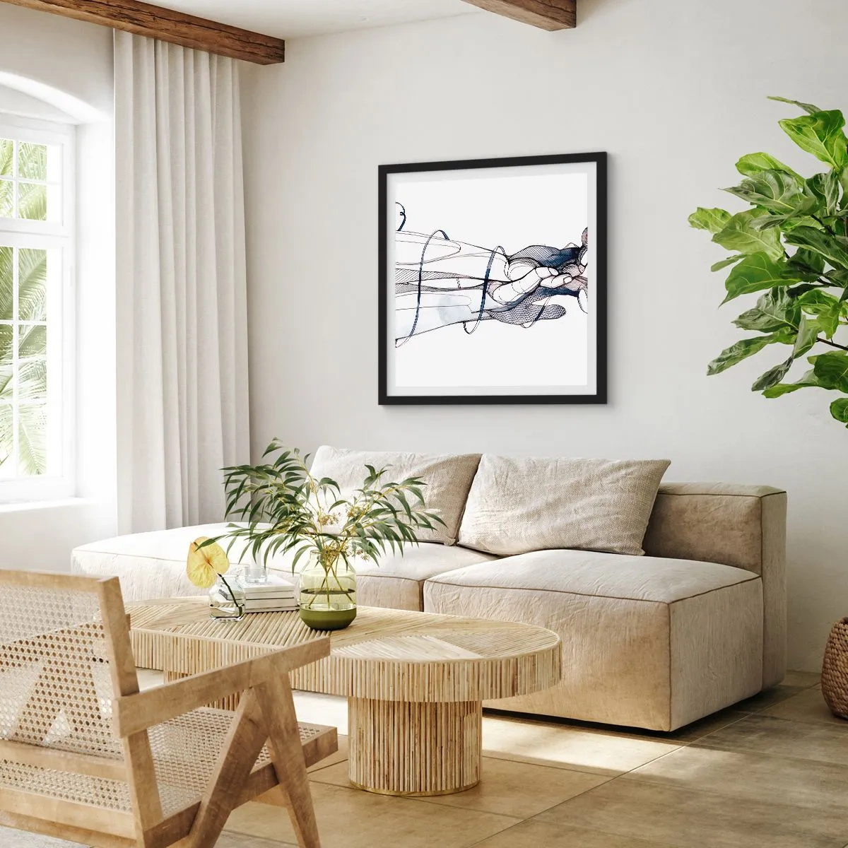 Affiche dans un cadre noir - Poster - Étude du touché - 60x60 cm