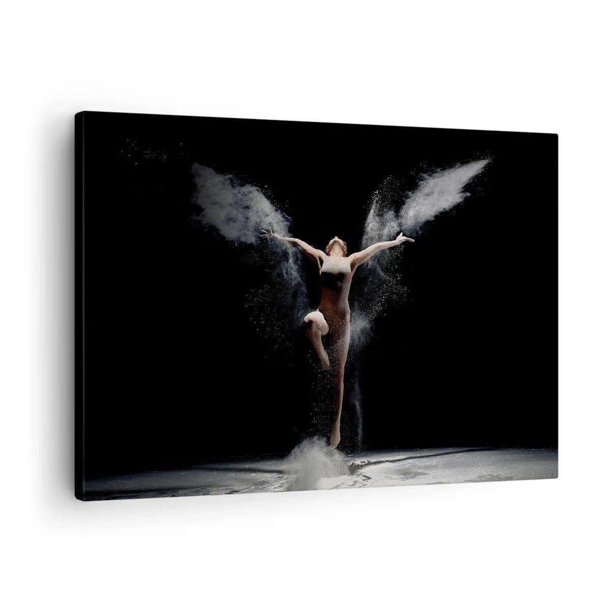 Impression sur toile - Image sur toile - Une danseuse en mouvement avec un effet de poussière saisissant sur fond noir - 70x50cm - Les elfes existent - Décoration murale moderne pour le salon et la chambre ARTTOR