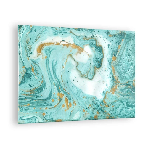 Impression sur verre - Image sur verre - Motif façon marbre turquoise et or - 70x50cm - Sous la grande vague de l'ère Edo - Décoration murale moderne pour le salon et la chambre ARTTOR