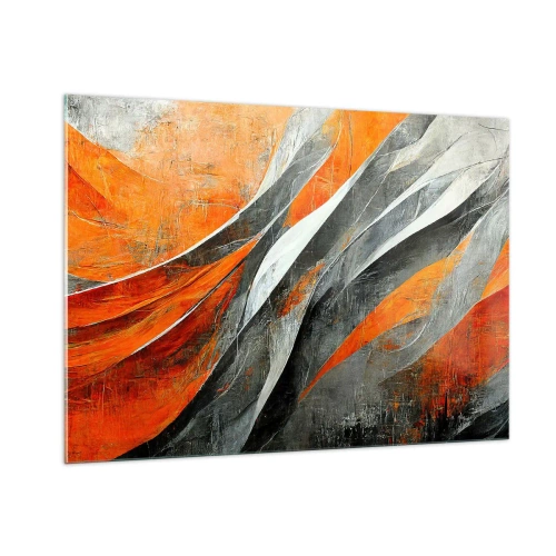Impression sur verre - Image sur verre - Des stries abstraites dans des tons orange et gris - 100x70cm - Chaleur et froid - Décoration murale moderne pour le salon et la chambre ARTTOR