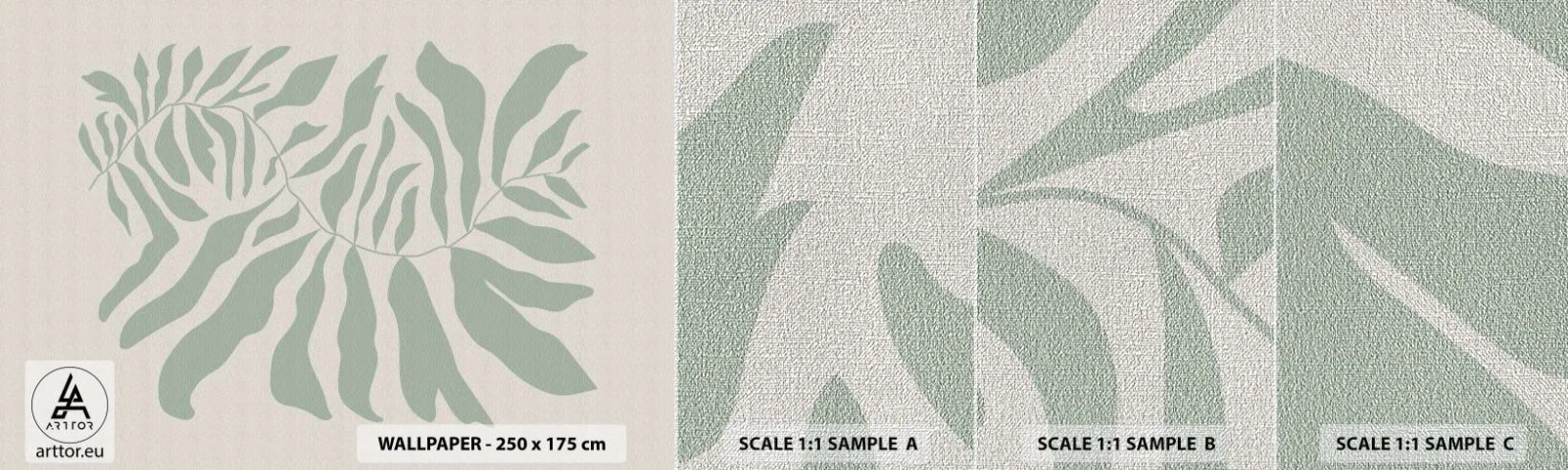 Échantillon de Papier Peint Premium Canvas - Brindille d'émeraude - Bohème, Usine, Botanique - 100x30 cm