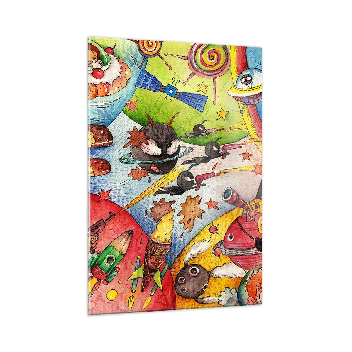 Impression sur verre - Image sur verre - Une illustration colorée d'une aventure spatiale pour les enfants - 50x70cm - Grande aventure spatiale - Décoration murale moderne pour le salon et la chambre ARTTOR