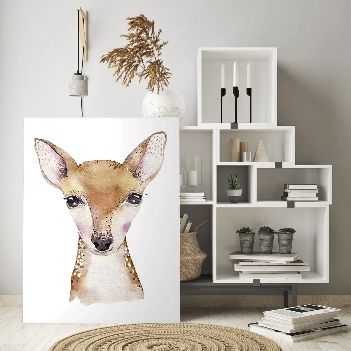 Impression sur verre - Image sur verre - Un charmant portrait à l'aquarelle d'un jeune faon - 50x70cm - L'innocence de la nature - Décoration murale moderne pour le salon et la chambre ARTTOR
