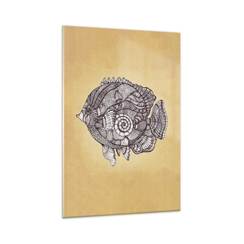Impression sur verre - Image sur verre - Poisson décoratif dans un style de dessin avec des motifs - 80x120cm - D'un océan d'ornements - Décoration murale moderne pour le salon et la chambre ARTTOR