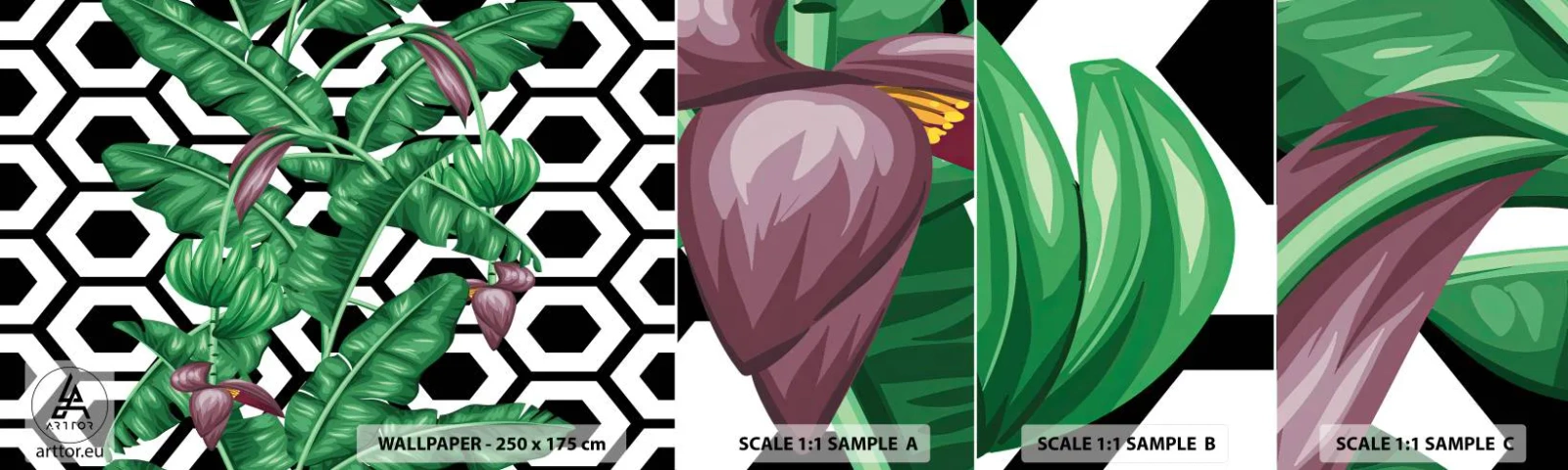 Échantillon de Papier Peint Autocollant Deluxe Sticker - Une composition symétrique par nature - Abstraction, Feuille, Fleur - 100x30 cm