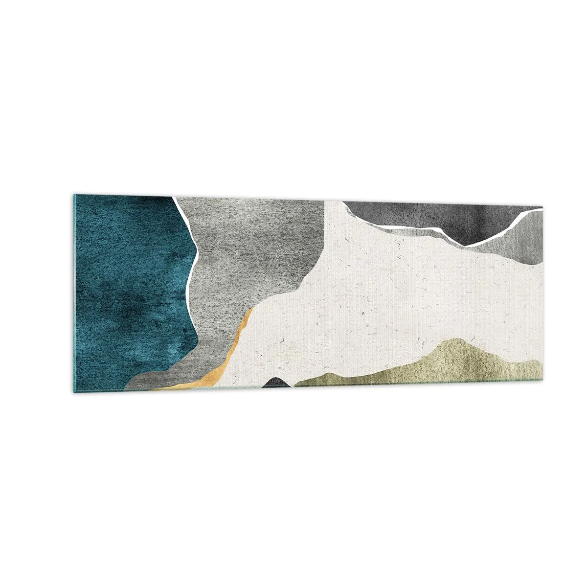 Impression sur verre - Image sur verre - Formes géométriques dans les tons de gris, vert et or - 140x50cm - Composition mosaïque avec un fil d'or - Décoration murale moderne pour le salon et la chambre ARTTOR