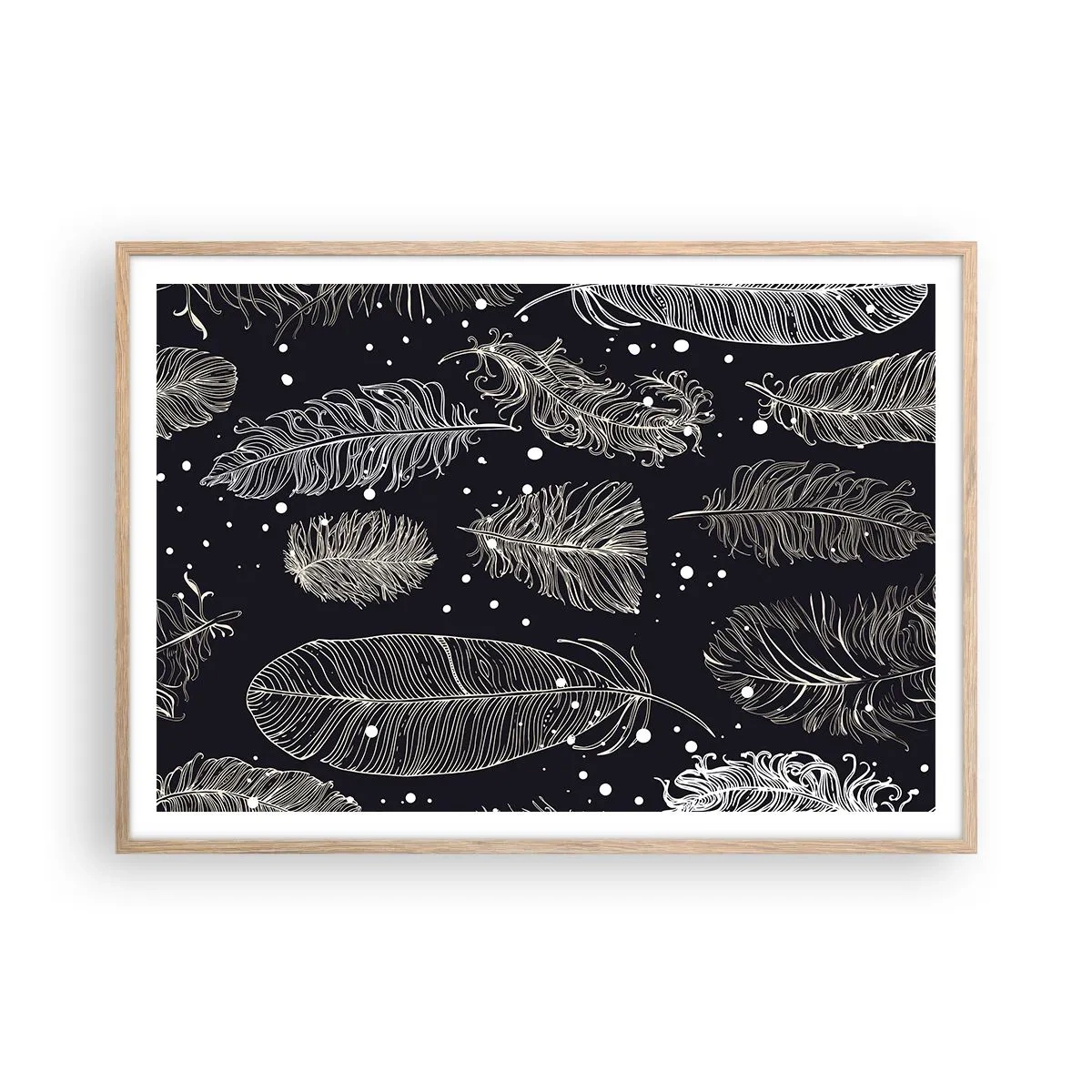 Affiche dans un chêne clair - Poster - Toile de plumes - 100x70 cm