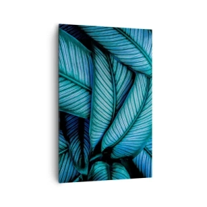 Impression sur toile - Image sur toile - Un gros plan de feuilles turquoise avec des détails vifs. - 80x120cm - Lignes de vie - Décoration murale moderne pour le salon et la chambre ARTTOR