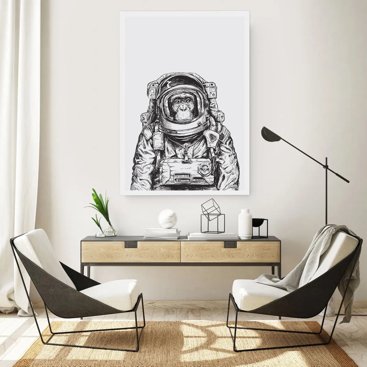 Affiche - Poster - Un singe en combinaison spatiale sur fond blanc - 50x70cm - Évolution alternative - Décoration murale moderne pour le salon et la chambre ARTTOR
