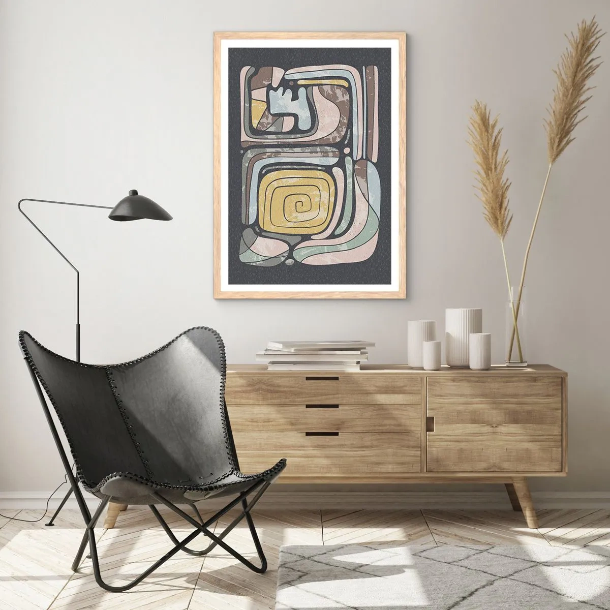 Affiche dans un chêne clair - Poster - L'abstraction dans l'esprit précolombien - 61x91 cm