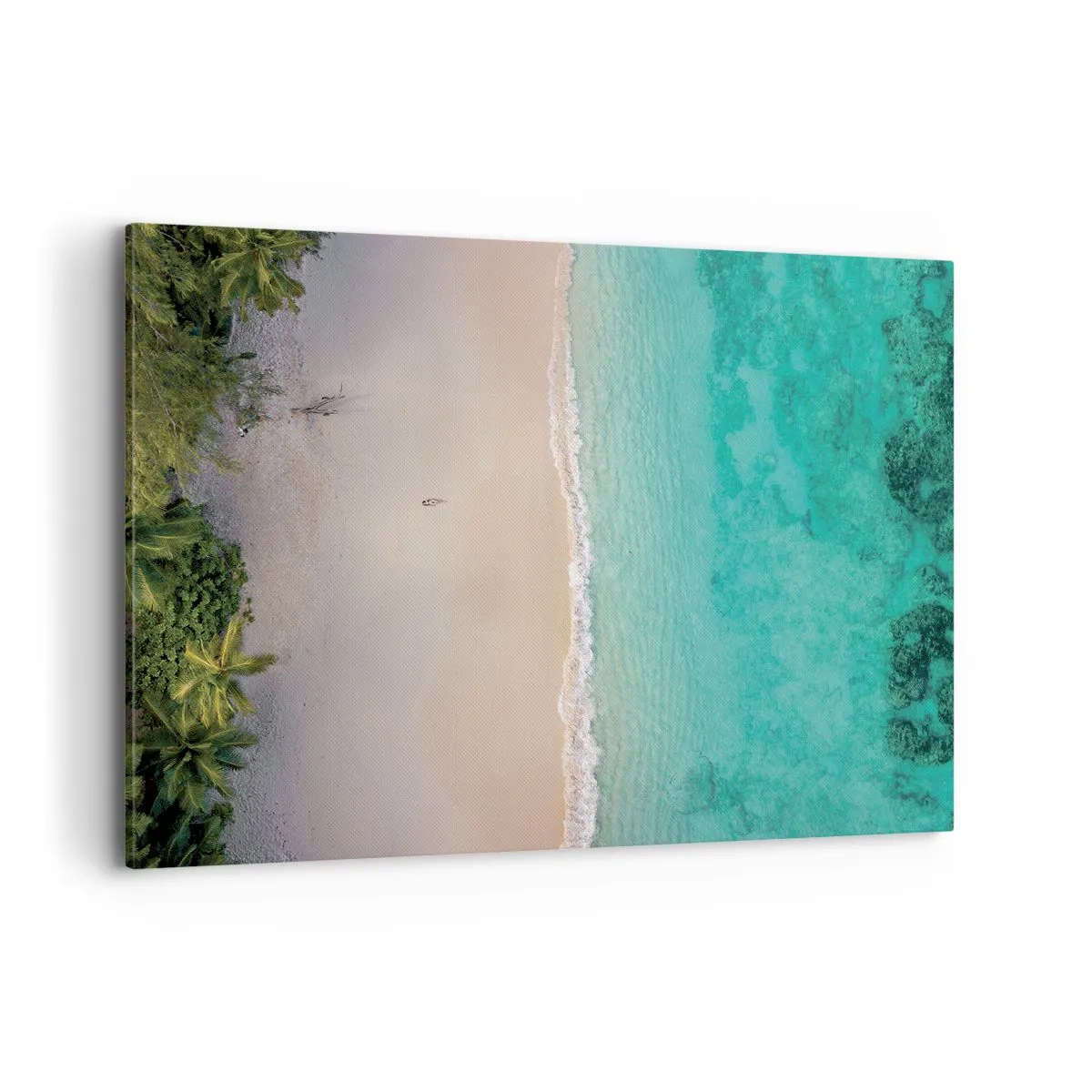Impression sur toile - Image sur toile - Vue aérienne d'une plage tropicale aux eaux turquoises - 100x70cm - Plage paradisiaque - Décoration murale moderne pour le salon et la chambre ARTTOR