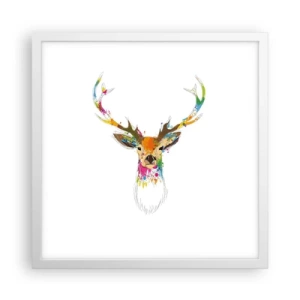Affiche dans un cadre blanc - Poster - Un cerf doux baigné de couleur - 40x40 cm