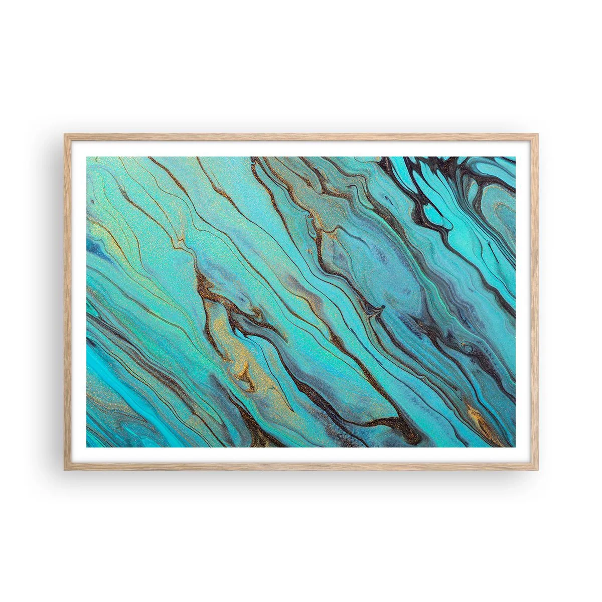 Affiche dans un chêne clair - Poster - Marée turquoise - 100x70 cm