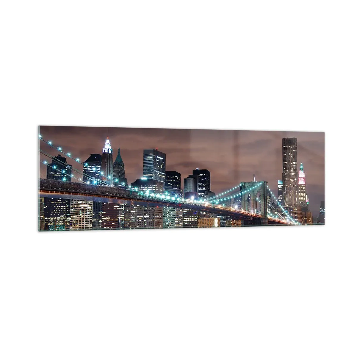 Impression sur verre - Image sur verre - Le pont illuminé la nuit sur fond de panorama urbain moderne - 160x50cm - Lumières des grandes villes - Décoration murale moderne pour le salon et la chambre ARTTOR