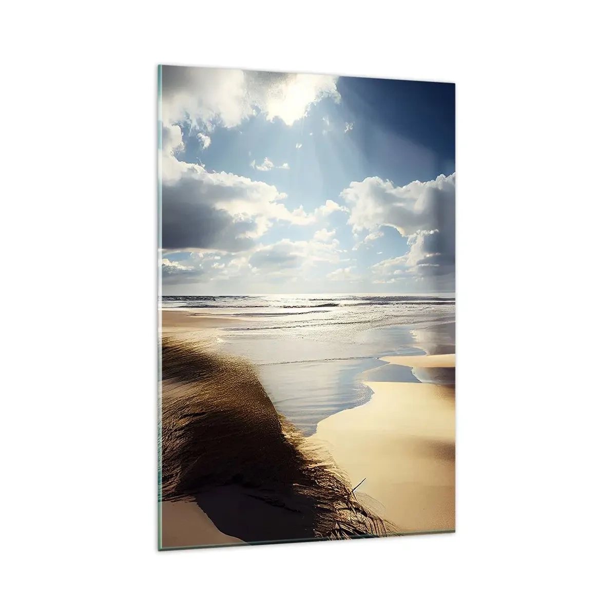 Impression sur verre - Image sur verre - Une plage sauvage avec des dunes et un ciel bleu - 80x120cm - Plage, plage sauvage - Décoration murale moderne pour le salon et la chambre ARTTOR