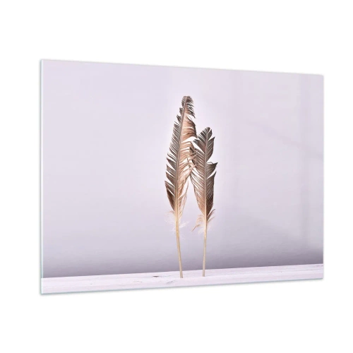 Impression sur verre - Image sur verre - Deux plumes délicates sur un fond clair - 100x70cm - Face au néant - Décoration murale moderne pour le salon et la chambre ARTTOR