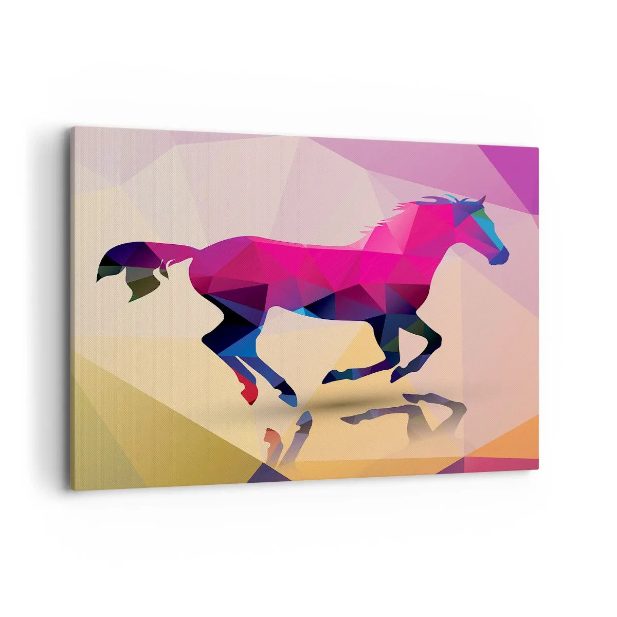 Impression sur toile - Image sur toile - Silhouette géométrique d'un cheval au galop aux couleurs vives - 120x80cm - Le cubisme toujours vivant - Décoration murale moderne pour le salon et la chambre ARTTOR