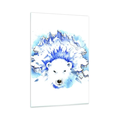 Impression sur verre - Image sur verre - Aquarelle artistique représentant un ours polaire avec un motif glacé - 80x120cm - Le roi de l'Arctique dans une couronne de glace - Décoration murale moderne pour le salon et la chambre ARTTOR