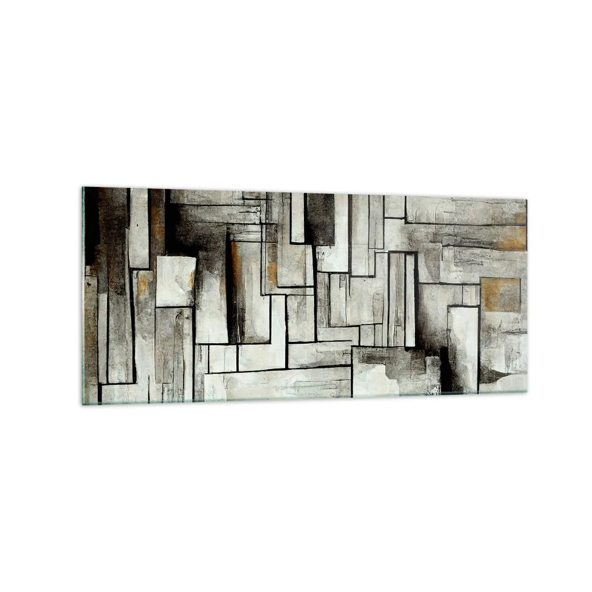 Impression sur verre - Image sur verre - Rectangles abstraits dans les tons de gris et de noir - 120x50cm - Le pouvoir de la simplicité - Décoration murale moderne pour le salon et la chambre ARTTOR