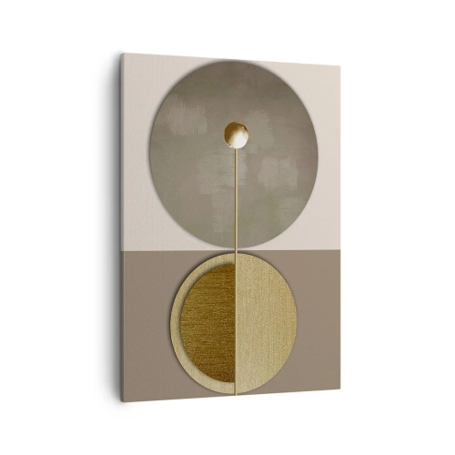 Impression sur toile - Image sur toile - Cercles abstraits dans les tons or et beige - 50x70cm - Équilibre parfait - Décoration murale moderne pour le salon et la chambre ARTTOR