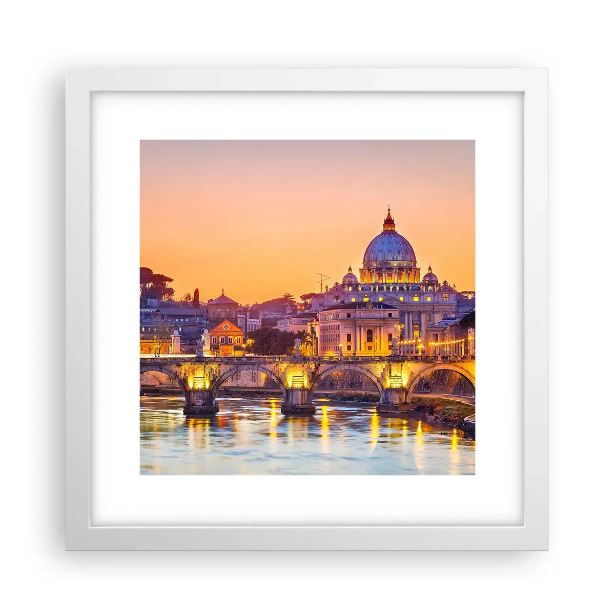 Affiche dans un cadre blanc - Poster - Coucher de soleil sur la ville éternelle - 30x30 cm