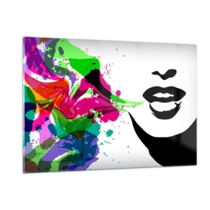 Impression sur verre - Image sur verre - Une abstraction colorée avec un profil féminin et des touches de couleur. - 120x80cm - Une histoire aux couleurs de l'arc-en-ciel - Décoration murale moderne pour le salon et la chambre ARTTOR