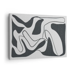 Impression sur toile - Image sur toile - Abstraction en noir et blanc avec des formes organiques - 70x50cm - Amusement de labyrinthe abstrait - Décoration murale moderne pour le salon et la chambre ARTTOR