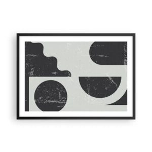 Affiche dans un cadre noir - Poster - Motifs géométriques dans les tons de noir et de gris - 70x50cm - Composition dessus et dessous - Décoration murale moderne pour le salon et la chambre ARTTOR