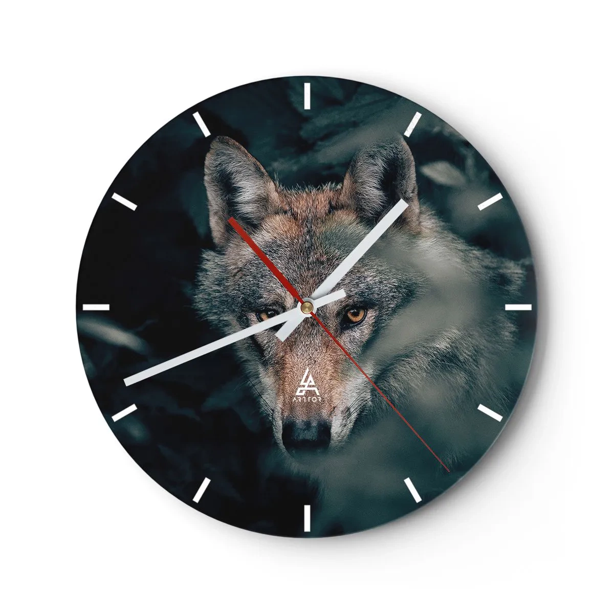 Horloge murale - Pendule murale - Un loup au regard intense sur fond de forêt sombre - 30x30cm - Chasseur - Décoration murale moderne pour le salon, la cuisine et la chambre ARTTOR