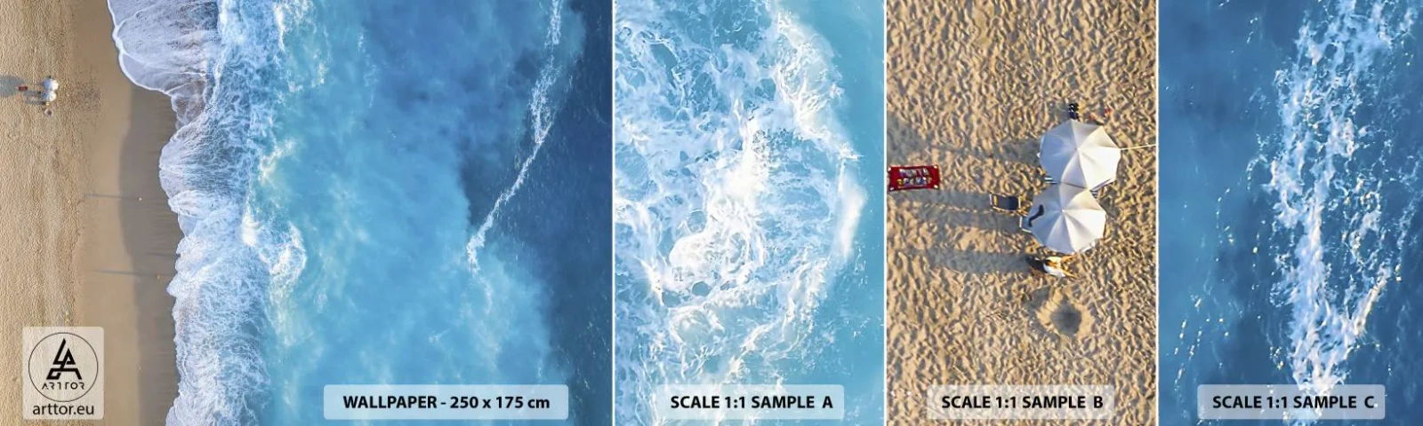 Échantillon de Papier Peint Autocollant Deluxe Sticker - La force du bleu - Paysage, Plage, Mer - 100x30 cm